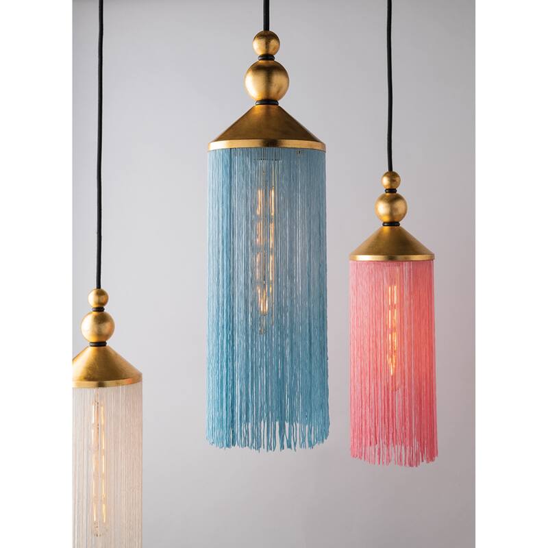 Mitzi by Hudson Valley Scarlett 1-light Gold Leaf Pendant, White Silk Tassels