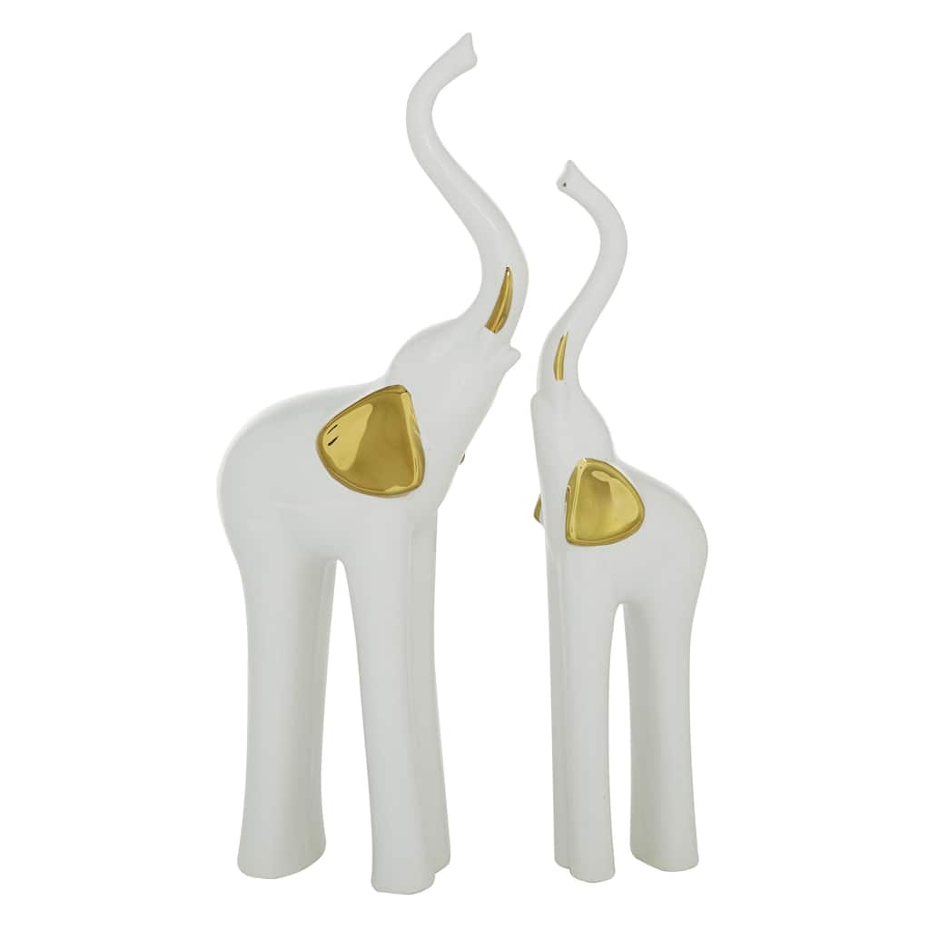 Porcelain Ceramic Elephant Decorative Sculpture - Set of 2 Gold - Roche River Decor