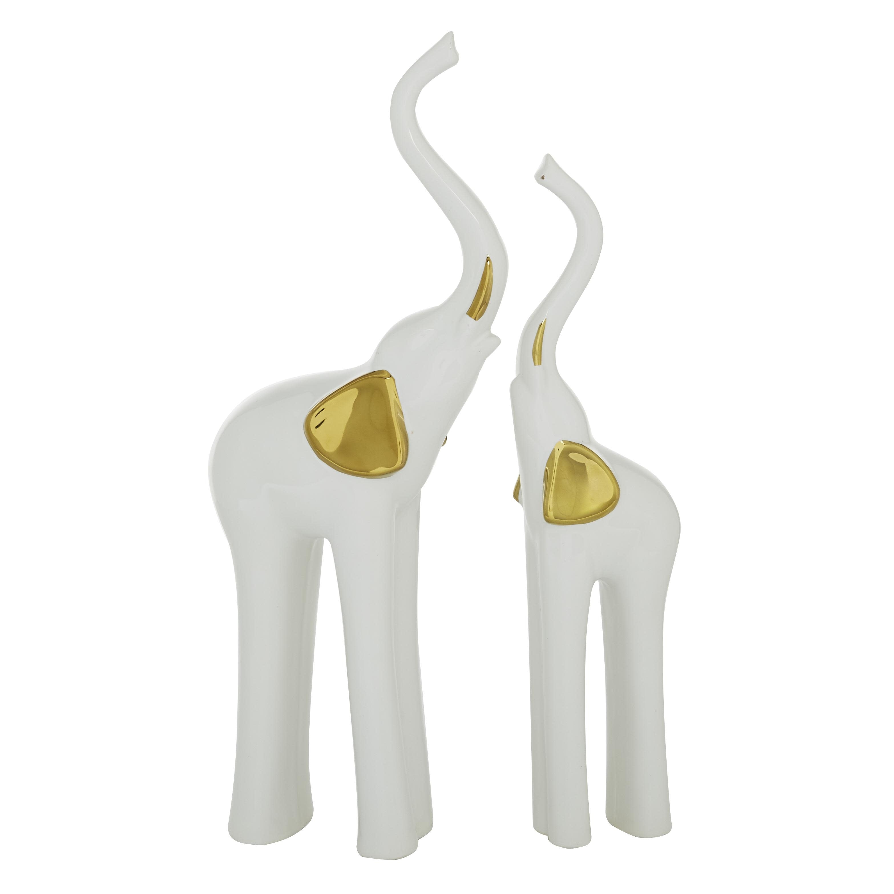 Porcelain Ceramic Elephant Decorative Sculpture - Set of 2 Gold - Roche River Decor