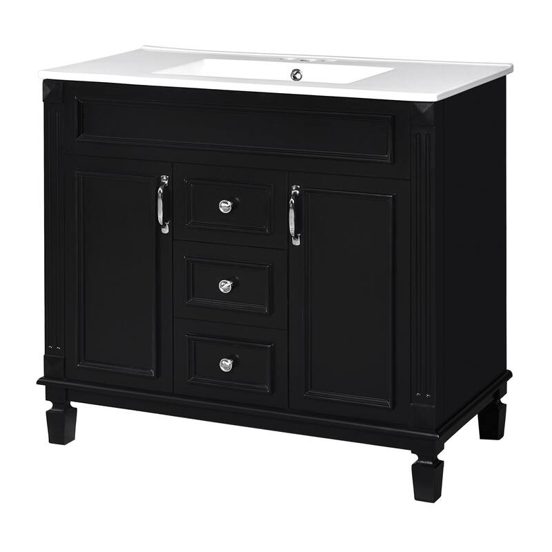 36'' Bathroom Wood Storage Vanity Cabinet with Ceramic Sink, Drawers