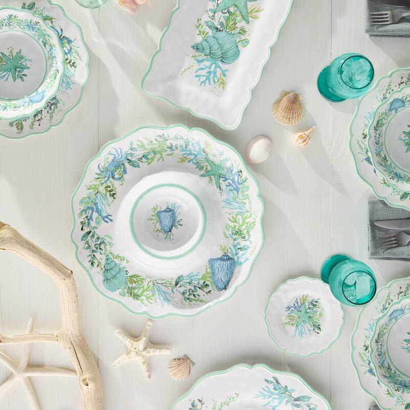 Certified International Sea Glass Melamine 2 Piece Appetizer Set - 19.00"L x 8.00"W x 0.75"H