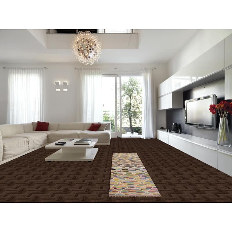 Multicolor Trellis Moroccan Runner Rug Hand-Knotted Wool Carpet - 2'7"x 12'10"