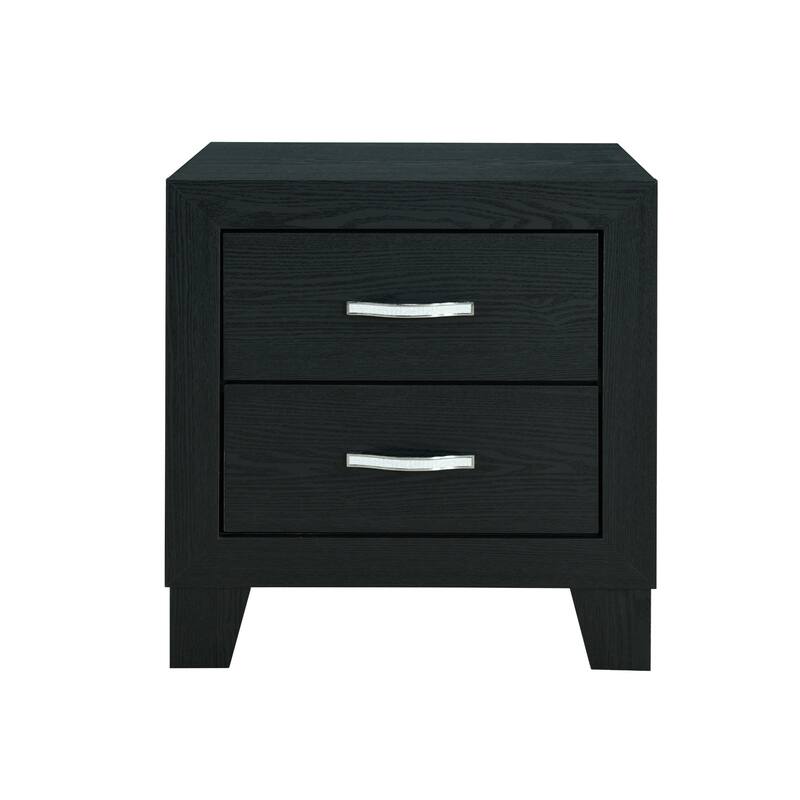 Black Nightstand with Modern Design and Glamour Accents - Black