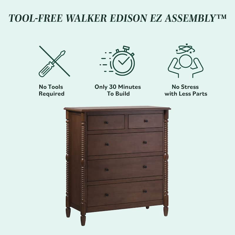 Walker Edison Easy Assembly 5-Drawer Dresser with Wood-Turning Detail