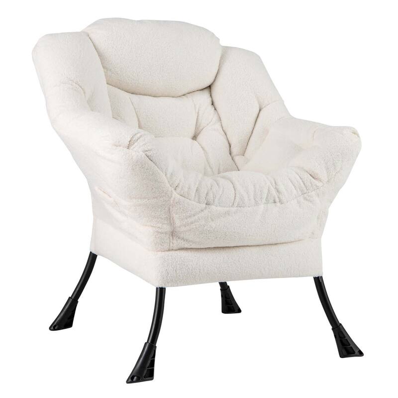 Modern Lazy Chair Comfy Single Sofa Sherpa Chair w/ Head Pillow - Creamy-white