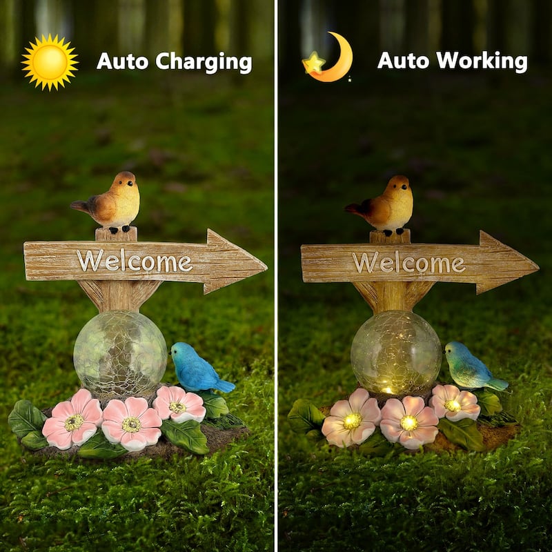 Solar Garden Decor Statues Welcome Sign Sculptures