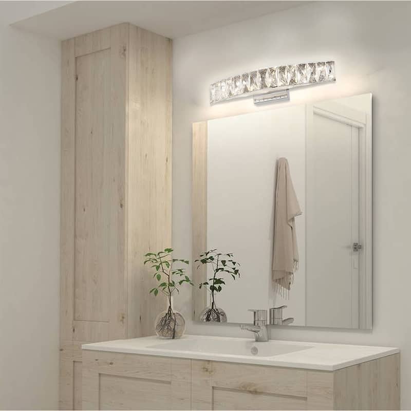LED Wall Sconce with Chrome Stainless Steel Frame and Clear Crystal Accents
