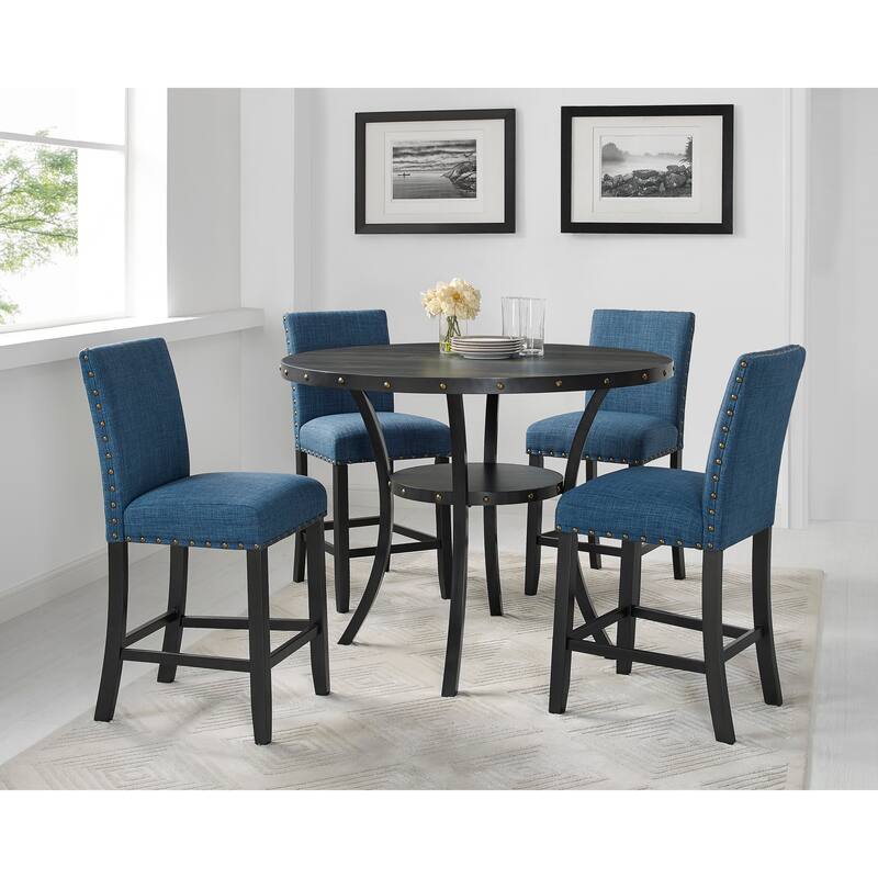 Round Dining Table Set Mid-Century Modern Dining Table Set Counter Height Dining Table and Chair Set with Nailhead Accents - Blue