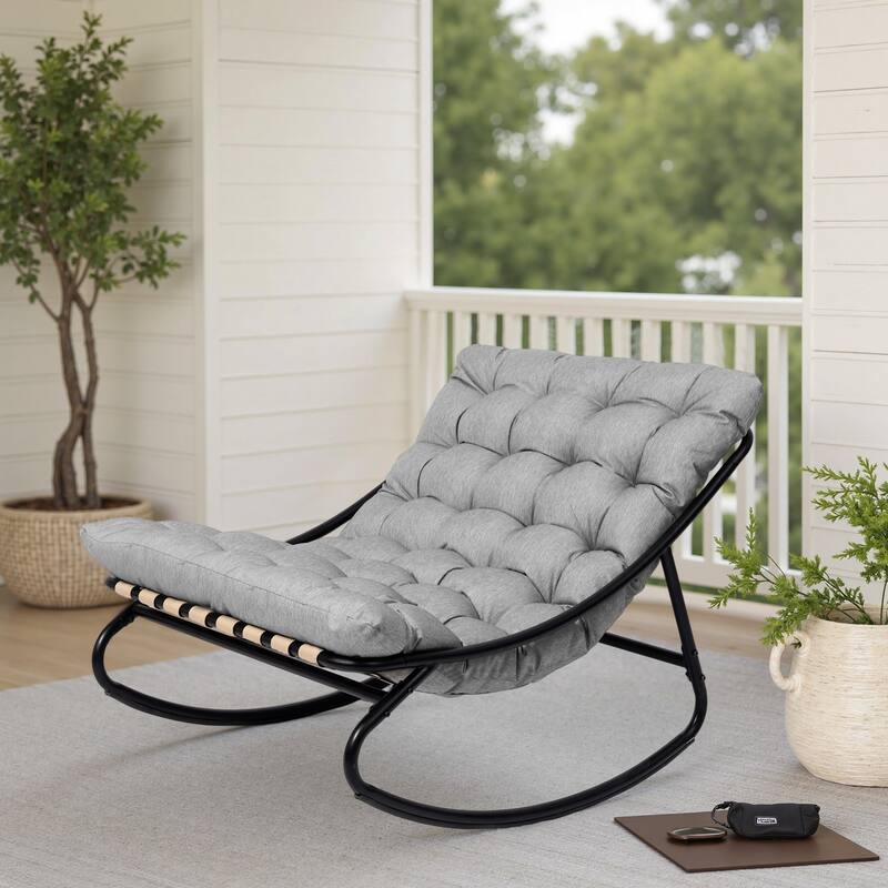 Outdoor Metal Frame Rocking Chair with Water-Resistant Cushions