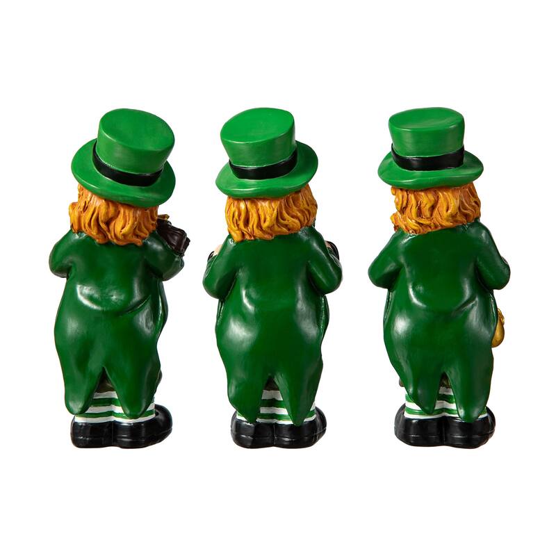 Glitzhome 5"H Set of 3 St Patrick's Leprechaun Musicians Resin Table Decor