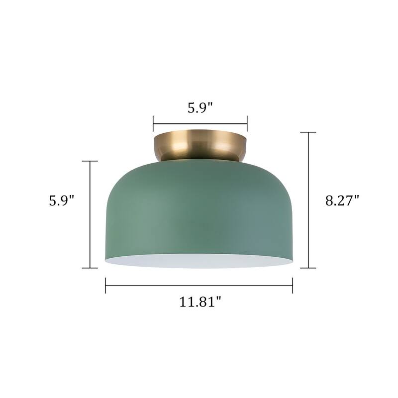 1-Light Green Dome Shape Flush Mount Ceiling Light for Hallway Foyer