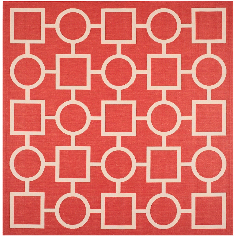 SAFAVIEH Courtyard Lilya Indoor/ Outdoor Waterproof Patio Backyard Rug - 7'10" Square - Red/Bone
