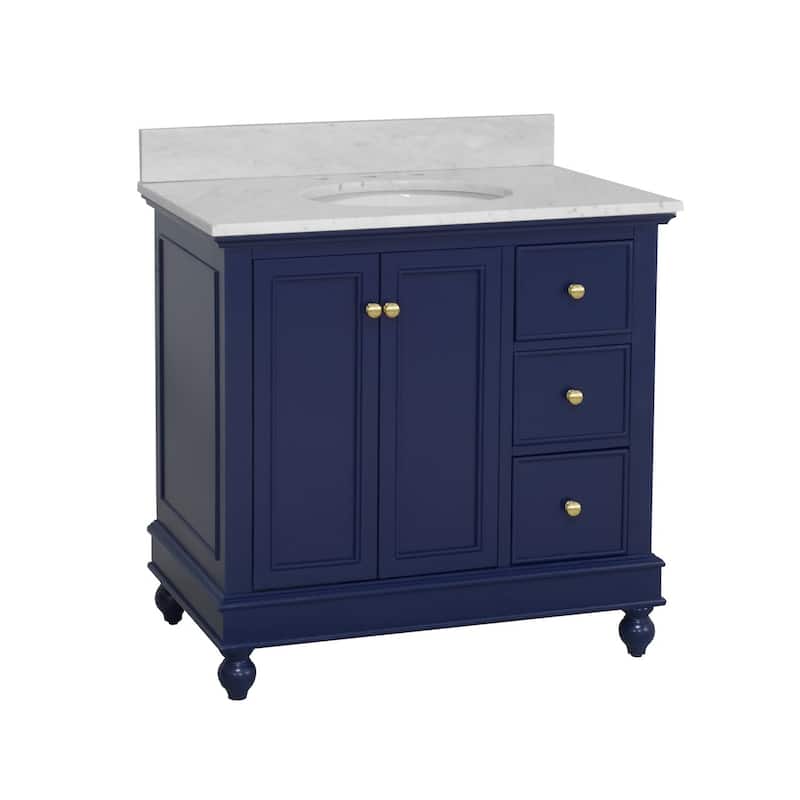 KitchenBathCollection Bella 36" Bathroom Vanity with Carrara Marble Top