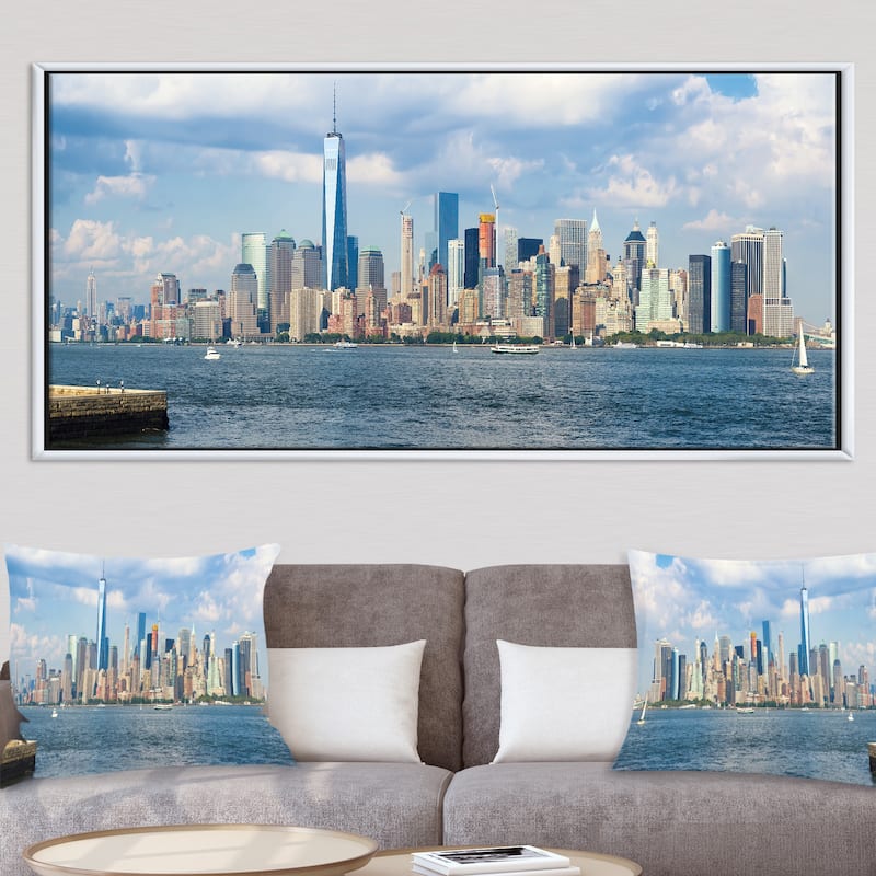 Designart "Lower Manhattan Skyline Panorama" Cityscape Framed Canvas Art Print
