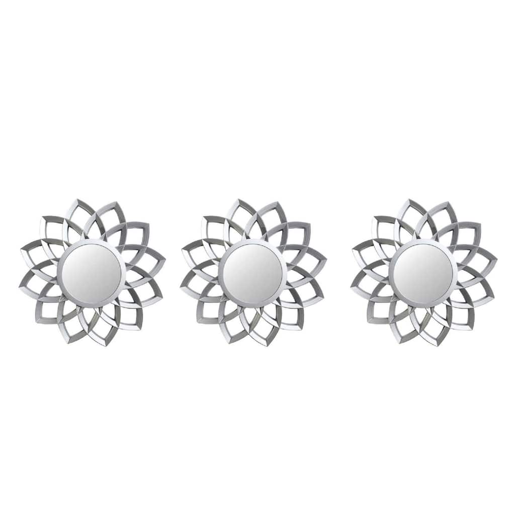 Set of 3 Matte Silver Arched Floral Mirrors Wall Decor 10"