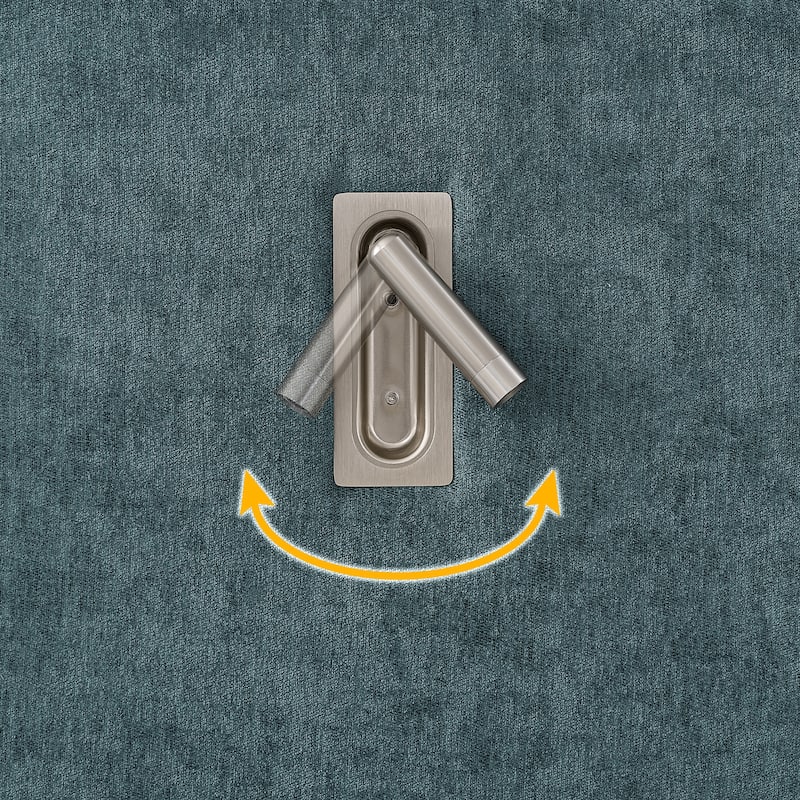 Queen Upholstered Platform Bed with Pleated Chenille Headboard, Built-in Bedside Table & Adjustable Lamps, No Box Spring