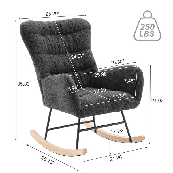 dimension image slide 1 of 4, Teddy Upholstered Nursery Rocking Chair with High Backrest