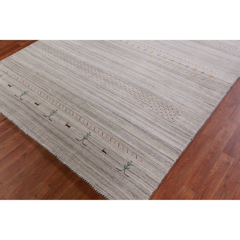 Hand Knotted Oriental 100% Wool Carpet Tribal Stripe Beige & Ivories Gabbeh Area Rug - 8' 10'' X 6' 1''