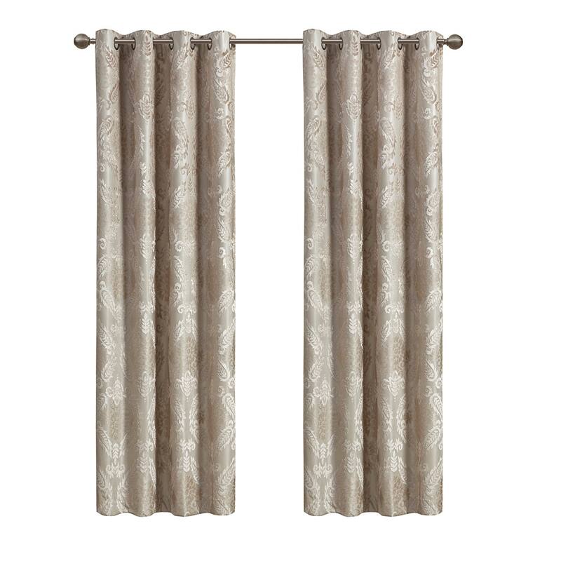 Knitted Jacquard Paisley Total Blackout Grommet Top Curtain Panel(Only 1 Pc Panel)