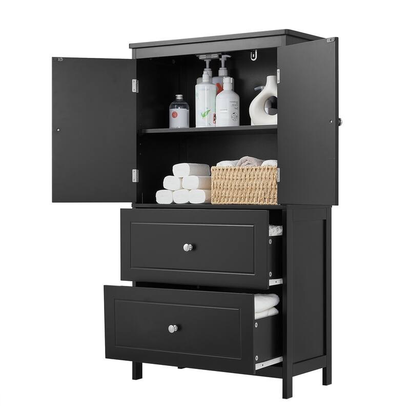 GDFStudio - Emery 43" Tall Bathroom Storage Cabinet with Adjustable Shelf and Dual Drawers, Modern MDF Organizer