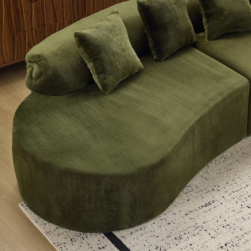Modern And Simple Curved Flannelette Sofa.Creative Multi-Seater,With A Combination Of Pillows