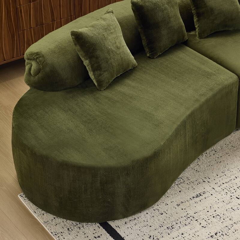 Roomfitters Modern Curved Flannelette Multi-Seater Sofa with Pillows, Creative Minimalist Design for Living Room