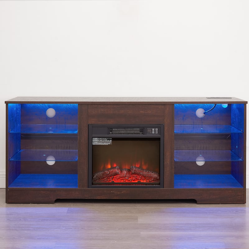 57.87" Fireplace TV Stand with 7 Color LED Flames and USB Charging