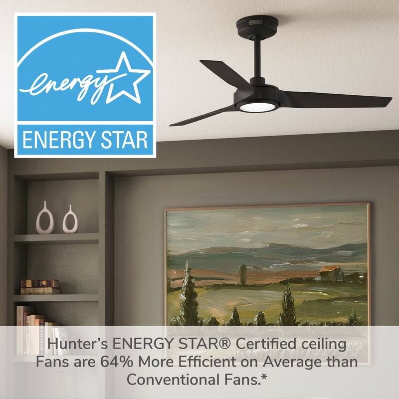 Hunter Zentech Wi-Fi ENERGY STAR Damp Rated Ceiling Fan w/ LED Light and Handheld Remote - Modern & Contemporary - SMART FAN!
