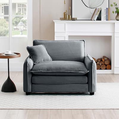 Corduroy Fabric Single Sofa Chair, Comfy Upholstered Reading Lounge Chair, Single Sofa with Removable Armrests & Pillow