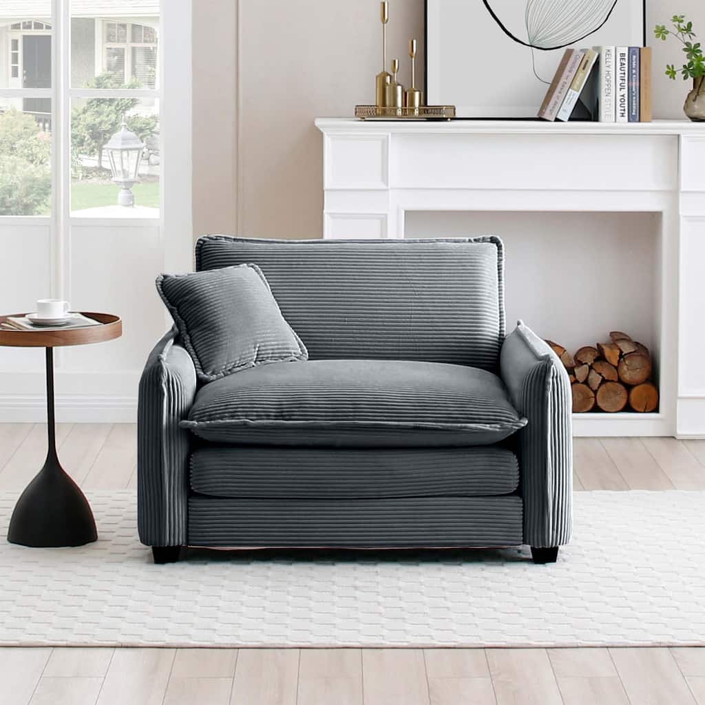 Corduroy Fabric Single Sofa Chair, Comfy Upholstered Reading Lounge Chair, Single Sofa with Removable Armrests & Pillow