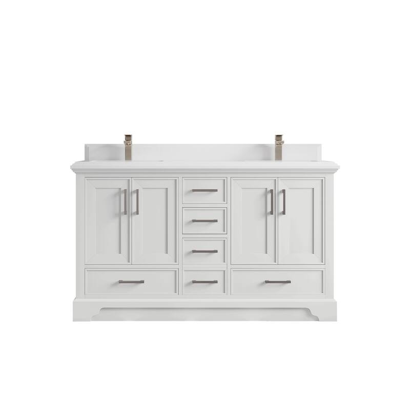 Willow Collections 60 in. W x 22 in. D Charlotte Double Sink Bathroom Vanity with Countertop - 1.5”White Quartz - White