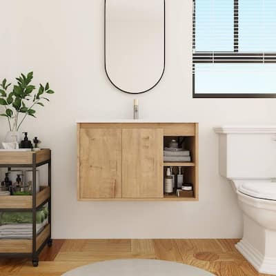 BNK 20"/24"/30" Single Sink Bathroom Vanity with Soft Close Door or Right Side Shelves, Modern Floating Vanity