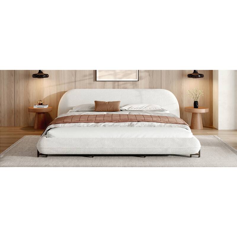 Upholstered Platform Bed with Curve-Shaped Design