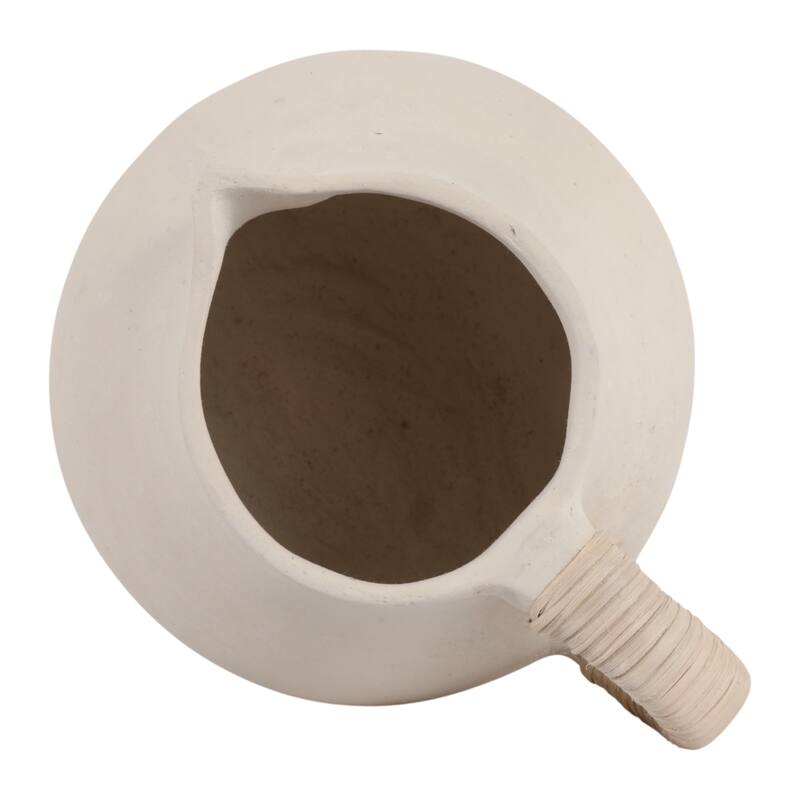 Pottery Vase with Woven Rattan Handle - Tall Flower Vase