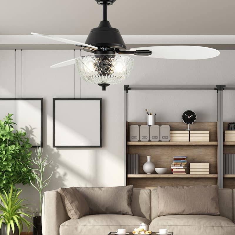 Maisie River of Goods 3-blade 42-inch Modern Indoor Ceiling Fan with Clear Hand-Cut Glass Globe Shade and Remote Control