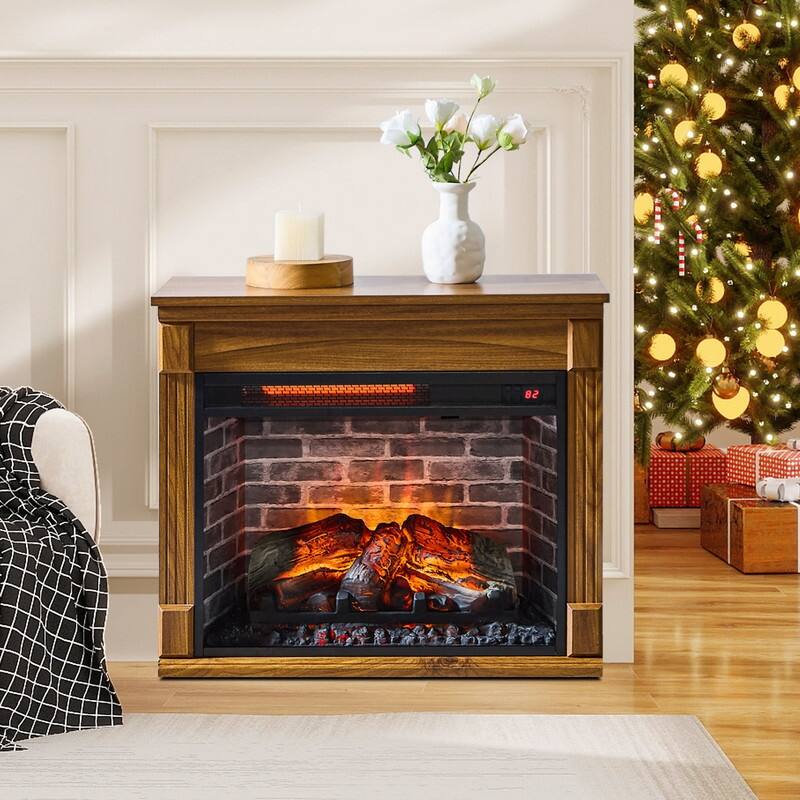28/32/35/48" Electric Fireplace Mantel Heater w/ LED Flame Remote Timer Dark Oak/Brown/White - 28inch - Dark Oak