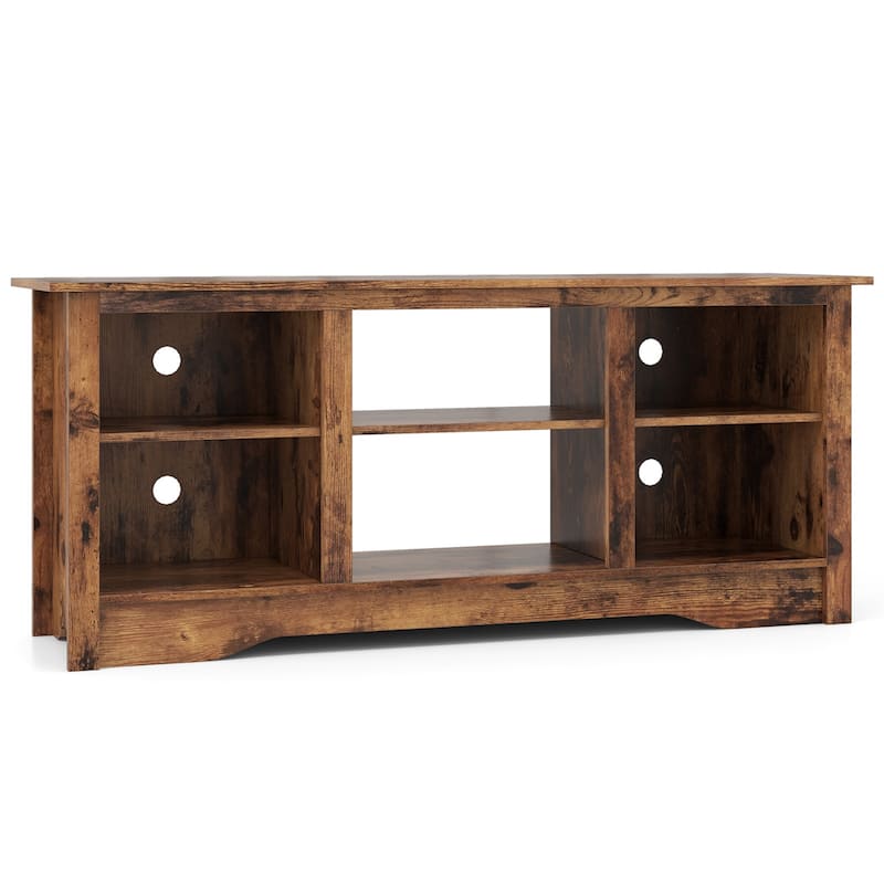 Engineered Wood 65 inches TV Stand with 6 Storage Cubby Shelves and Fireplace Space - 58" x 16" x 24.5" - Rustic Brown