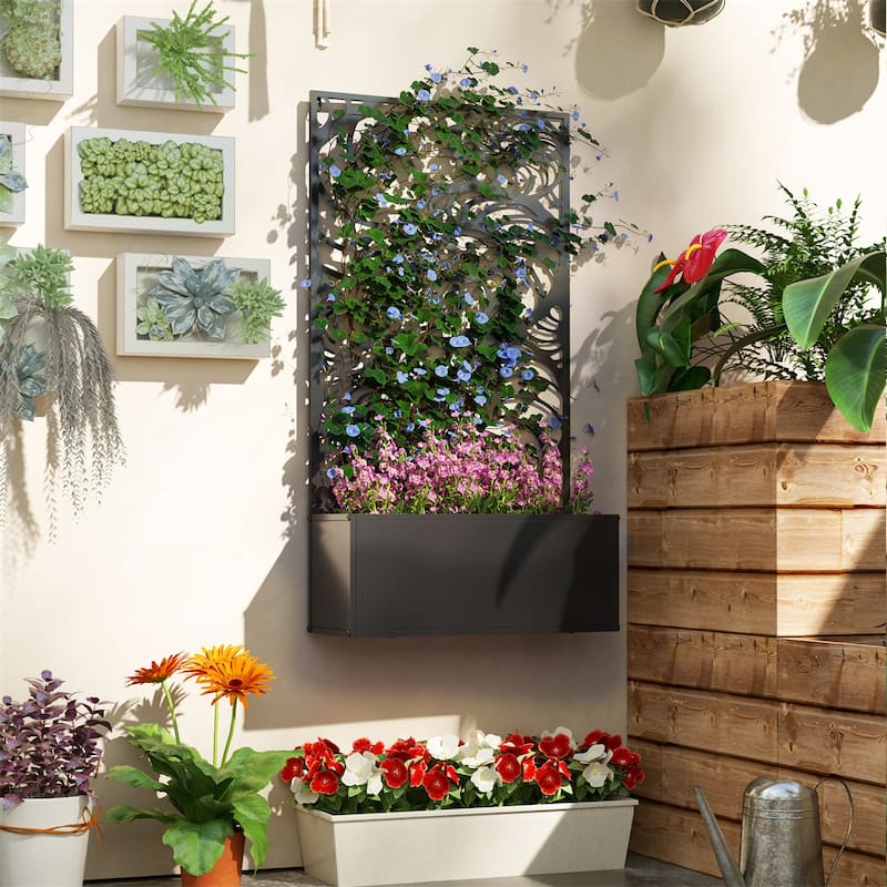 24" Black Metal Wall-Mountable Raised Garden Bed with Drainage Slots for Healthy Plants - 24" L x 9.1" W x 44.5" H