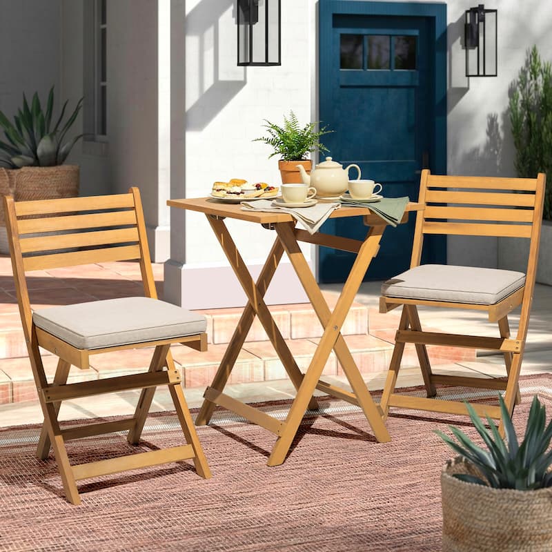 3PCS Patio Bistro Set with Foldable Design - Natural