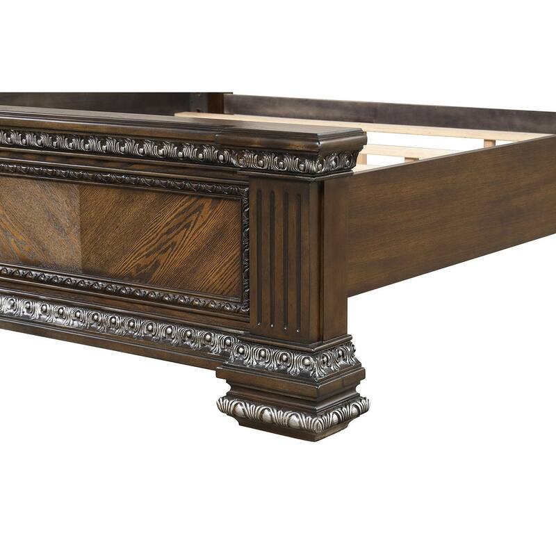 Traditional 1pc Expresso Finish Royal Upholstered Bed