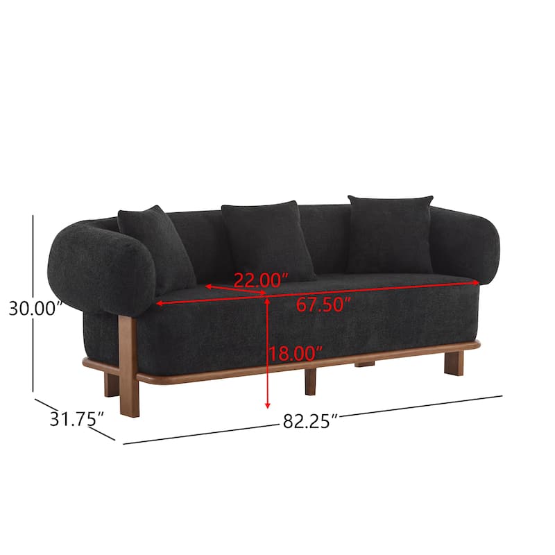 Mid-Century Modern Round Arm Curved Deep Seat Sofa