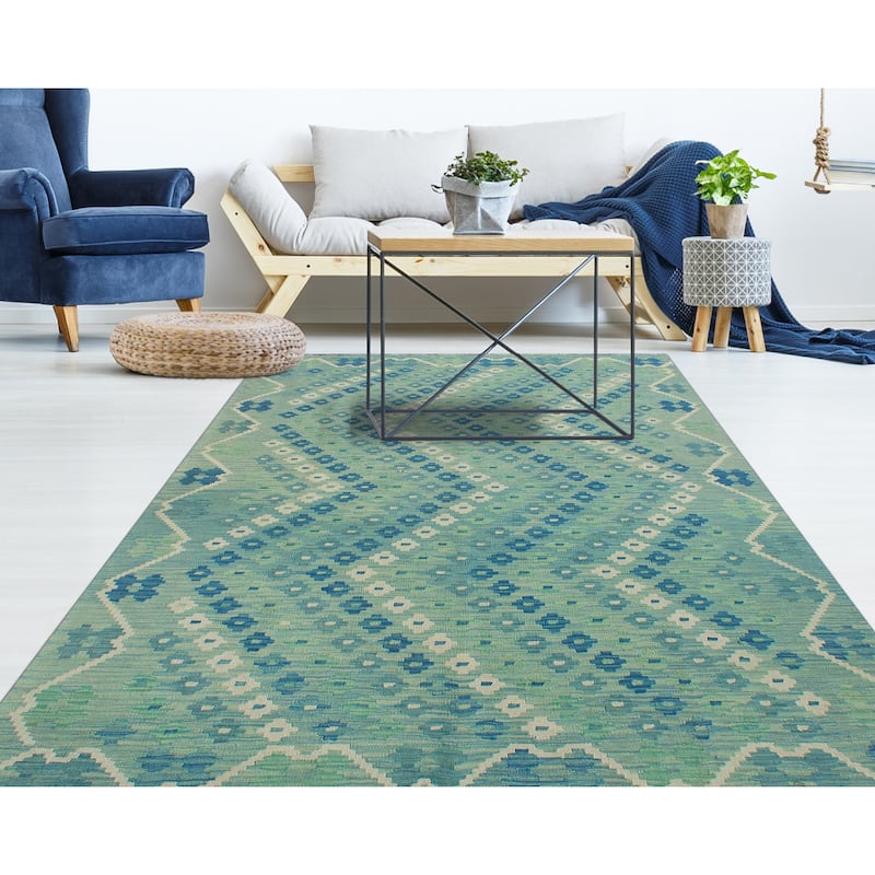 Flatweave Lorena Lt. Green/Blue Rug - 5'8" x 8'0"