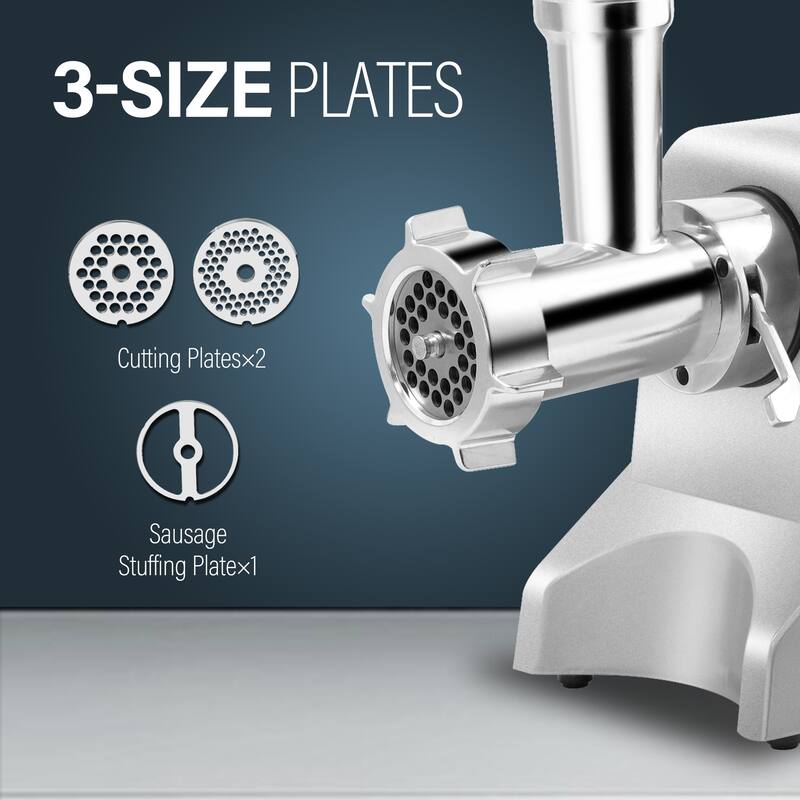 Anmytek Heavy Duty Stainless Steel Electric Meat Grinder with Sausage Stuffer Tube Grinding Plates ETL Approved