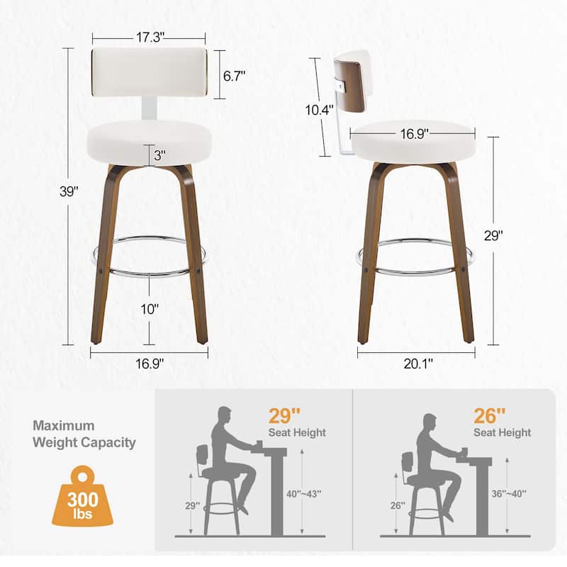 Upholstered Wood Swivel Bar/ Counter Stools, Set of 3