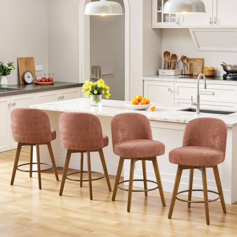 Fabric Upholstered Counter Height Swivel Bar Stools - 37.8"H x 19.7"W x 23.2"D - Set of 4 - Pink