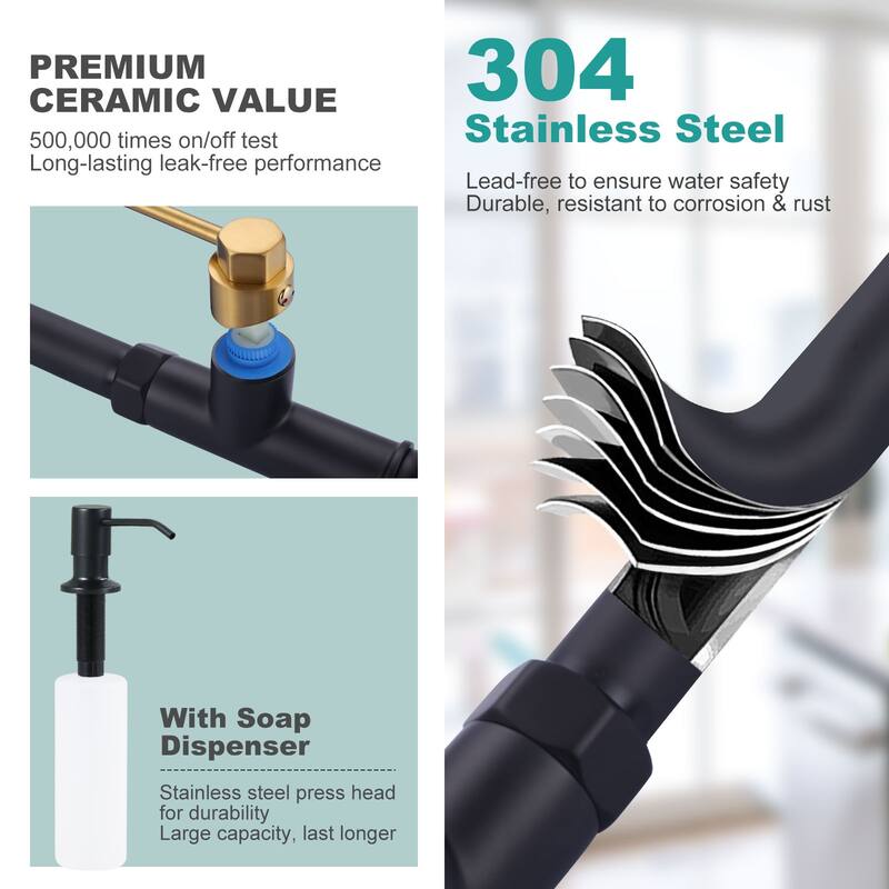 WOWOW Pull Down Sprayer Kitchen Faucet with Soap Dispenser