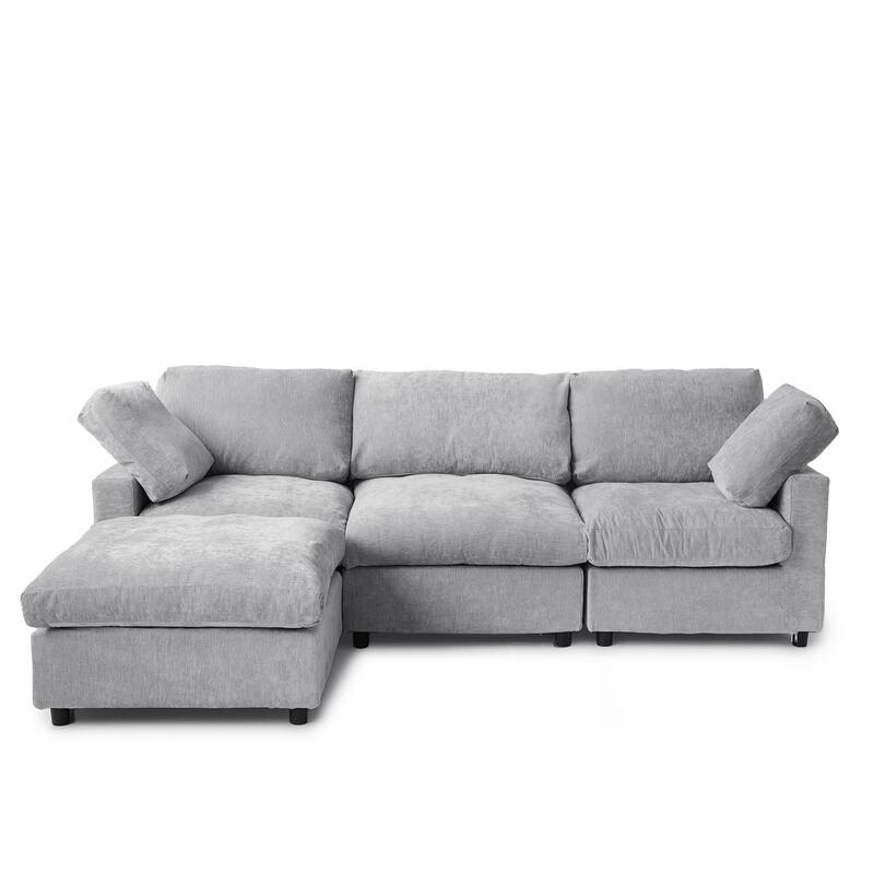 Modern L-shaped Sectional Sofa for Living Room,Chenille Modular Couch, Removable Cover, Spring Cushions, Solid Wood Frame