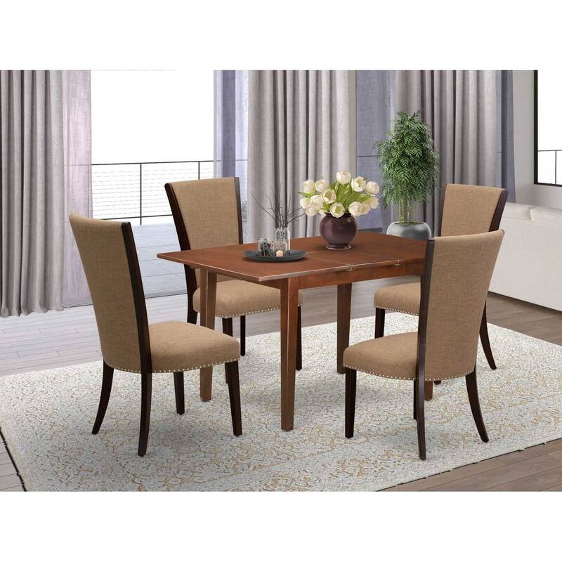 5-Piece Mahogany Finish Solid Wood Top - Dining Room Set - Seats 4