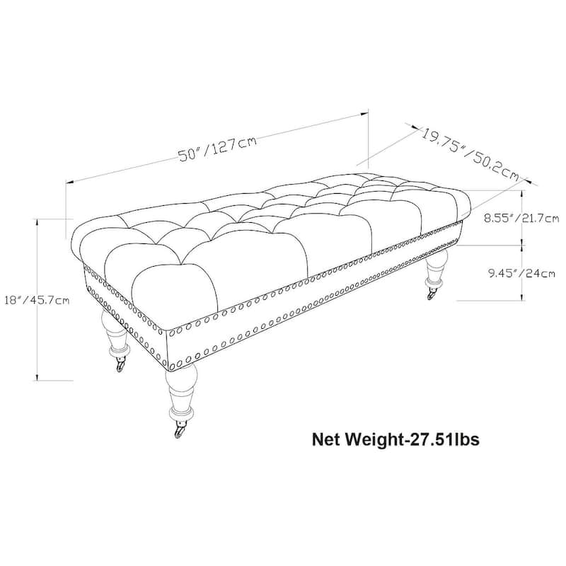 WYNDENHALL Donovan 49 inch Wide Traditional Rectangle Ottoman Bench Faux Leather