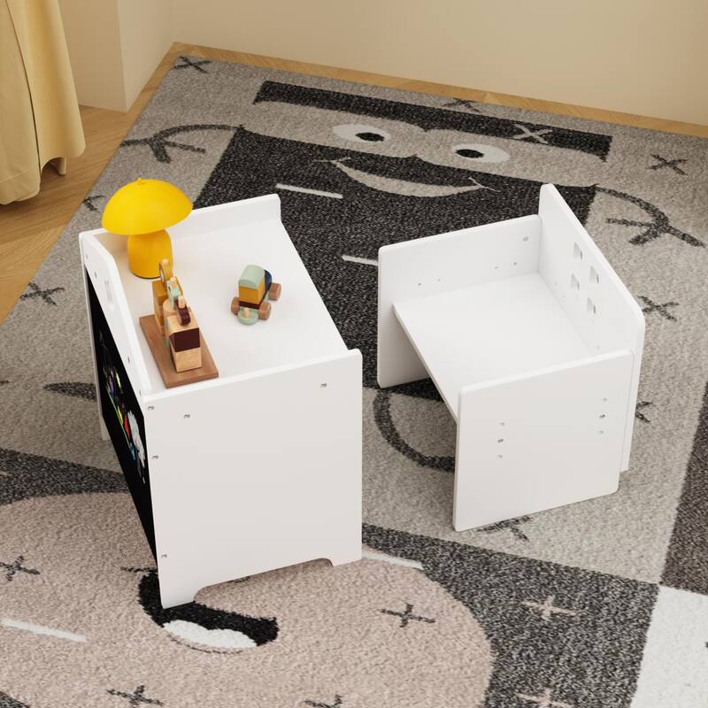 Anmytek Kids Montessori Weaning Table and Chair Set Wooden Toddler Activity Table with Blackboard